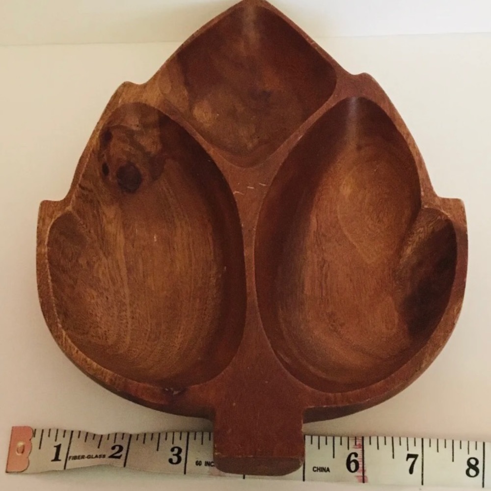 Vintage Wood  Leaf Shaped Serving Tray-Dish Made In Philippines